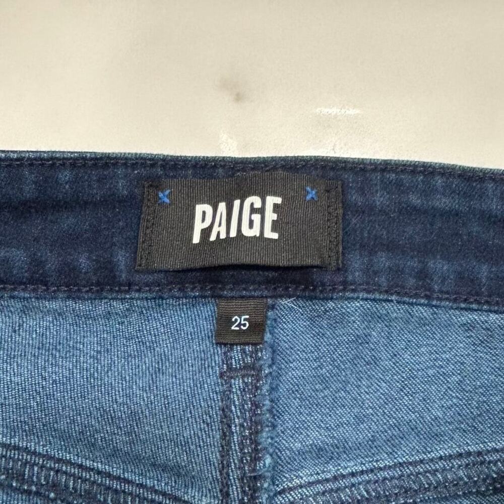 PAIGE Femme High Rise Slim Straight Jeans Lumiere Dark Wash Size 25 - Picture 4 of 13